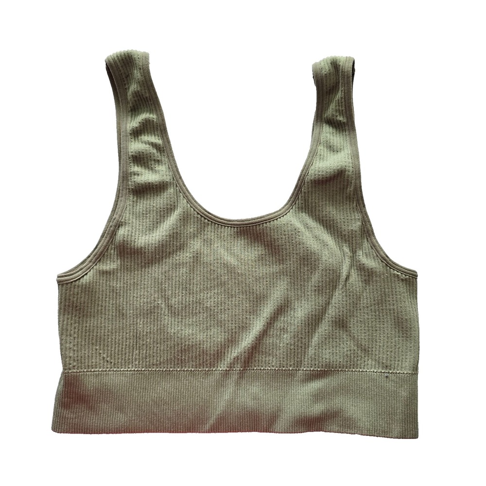 Ribbed Comfort Y2K Bra Top Wireless Pullover Stretch Sleep Active DIP Green M